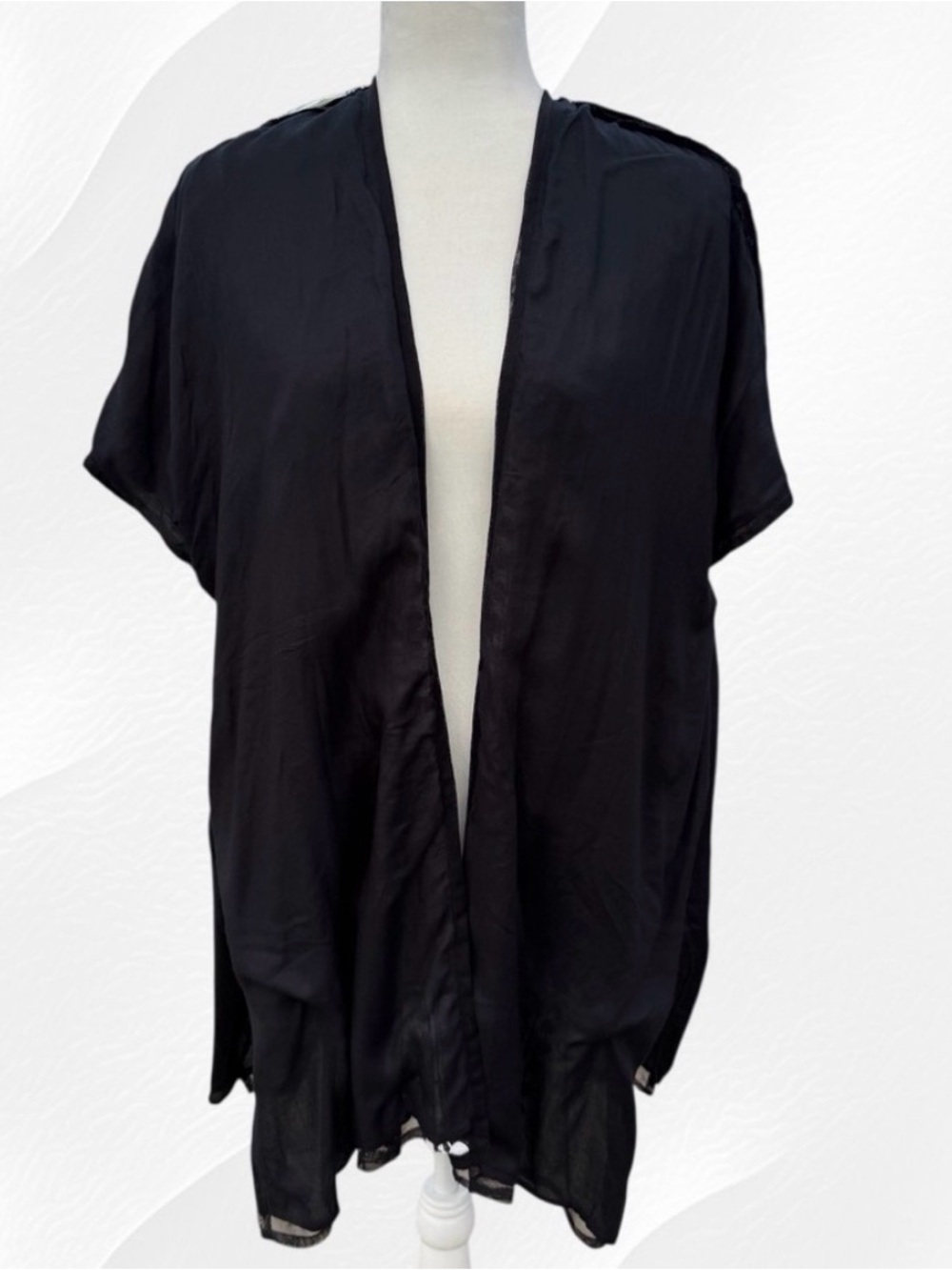 Chico’s Black and White Embroidered Mesh Overlay Open-Front Kimono, Women’s S/M - Picture 6 of 10